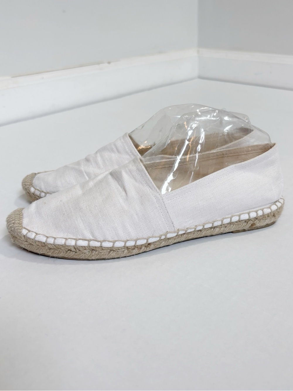 J. Crew Made-in-Spain Espadrille Flats in Linen Size 7 White Rope Sole Artisanal